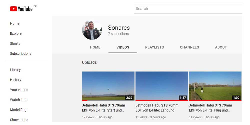 Unsere SR 500 und Modellflug-Videos auf Youtube
